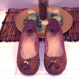 Brown Suede Style Flats with Tassel Detail